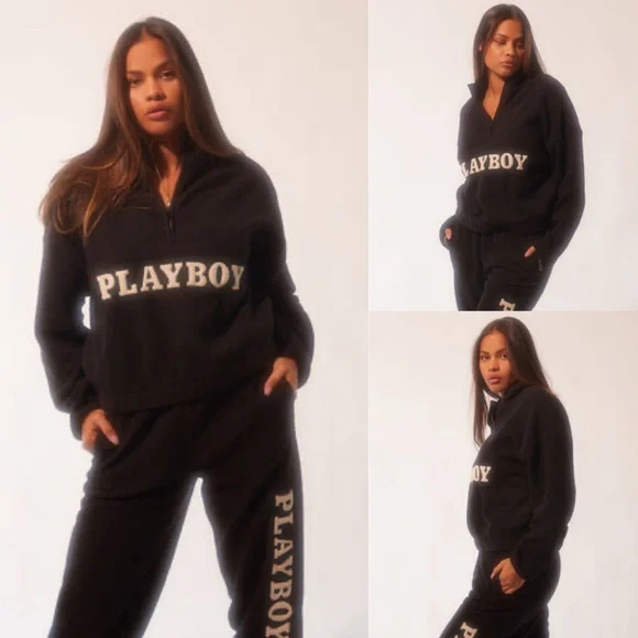 PLAYBOY by PacSun NWT College Half Zip Sherpa Fuzzy Sweatshirt Pullover